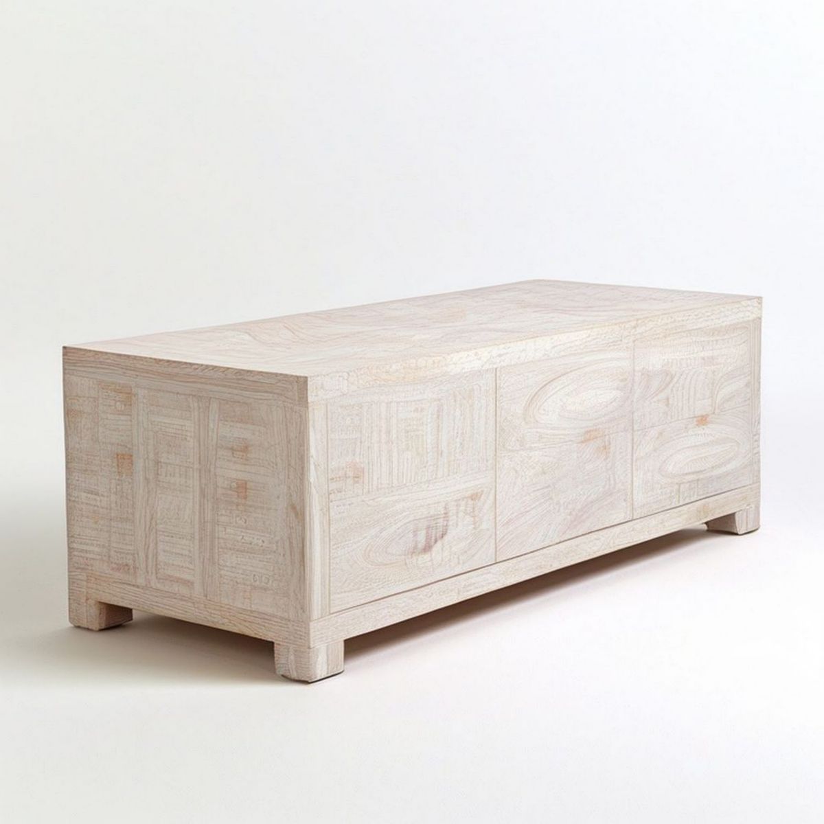 Rechteckige Aufbewahrungstruhe aus massivem Mangoholz, Naturweiss, 120 x 45 x 45 cm