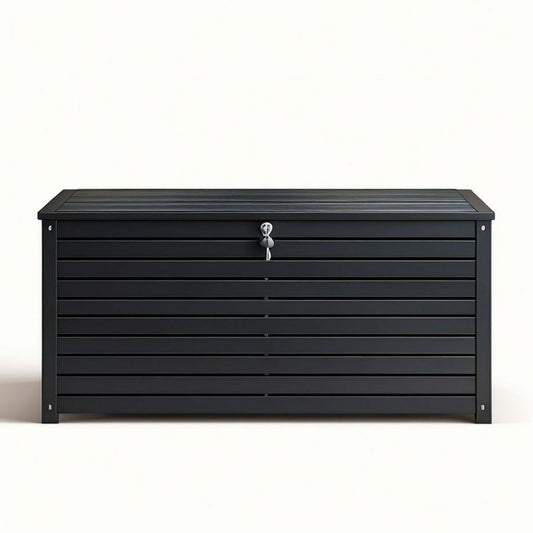 Garten-Aufbewahrungsbox 500 l aus pulverbeschichtetem verzinktem Stahl, Schwarz, 132 x 64 x 68 cm