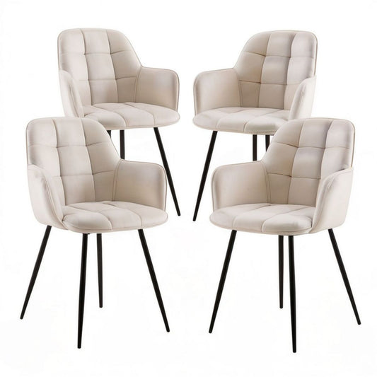 4er-Set gepolsterte Stühle mit Armlehnen, 57 x 60 x 82 cm, Creme/Schwarz