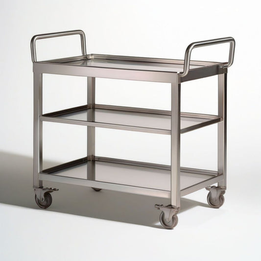 Servierwagen aus Edelstahl, Silber, 85 x 45 x 90 cm, 3 Ablagen