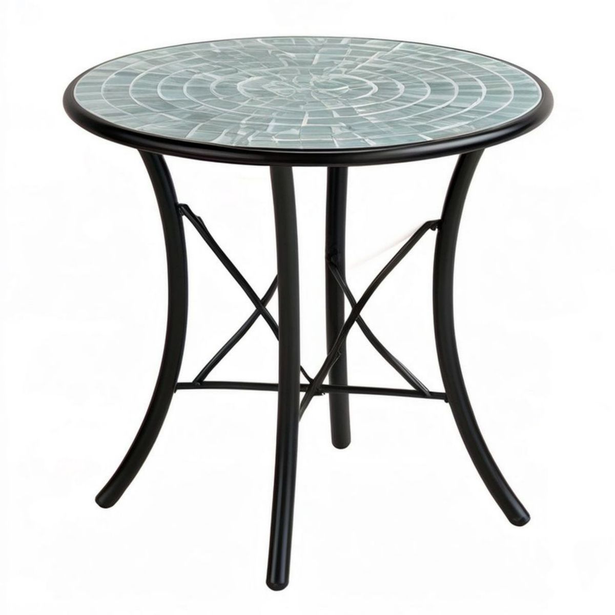 Runder Mosaiktisch Ø 60 cm, Höhe 70 cm, Schwarz/Grün mit Stahlgestell