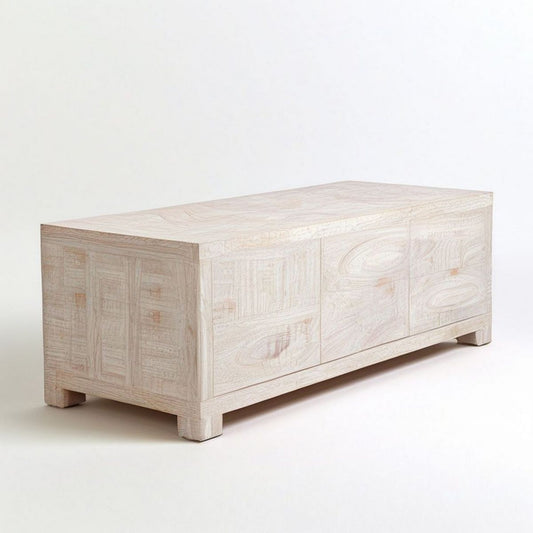 Rechteckige Aufbewahrungstruhe aus massivem Mangoholz, Naturweiss, 120 x 45 x 45 cm