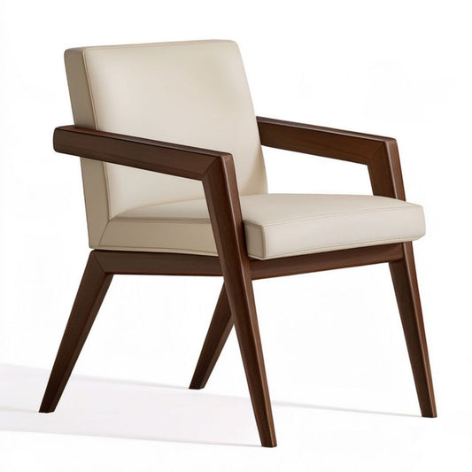 Armlehnstuhl aus Massivholz und PU-Kunstleder, Creme/Dunkelbraun, 62 x 60 x 84 cm