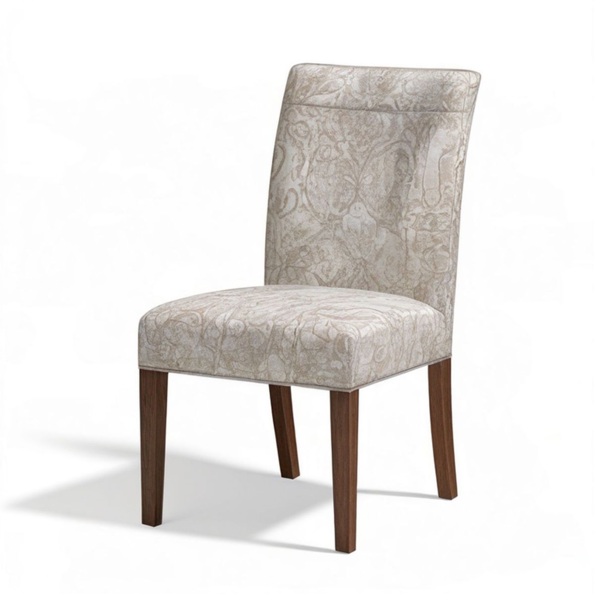 Gepolsterter Hochlehner mit Polyesterbezug in Beige-Graubraun, dunkelbraune Buchenholzbeine, 48 x 60 x 92 cm