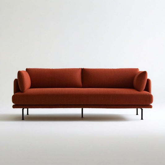 3-Sitzer-Sofa in Rostrot mit Polyesterbezug und schwarzen Stahlfüssen, 220 x 90 x 78 cm