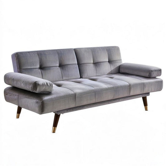 3-Sitzer-Sofa 220 × 90 × 85 cm Grau mit dunkelbraunen Massivholzfüssen und goldfarbenen Details